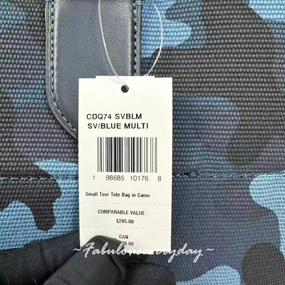 Coach Men's Small Tour Tote Bag With Camo Print Silver/Blue Multi CDQ74 NWT - Picture 6 of 8